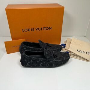 Louis Vuitton Men’s Driving Loafer Moccasin BLACK Denim Logo Monogram Size 7.5